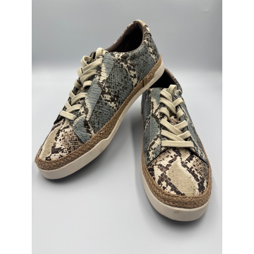 Crown Vintage Snakeskin Print Espadrille Sneakers Grey Tan Low Top Lace Up Shoes
